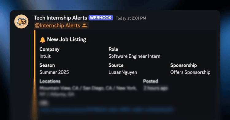 Project cover for Tech Internship Alerts